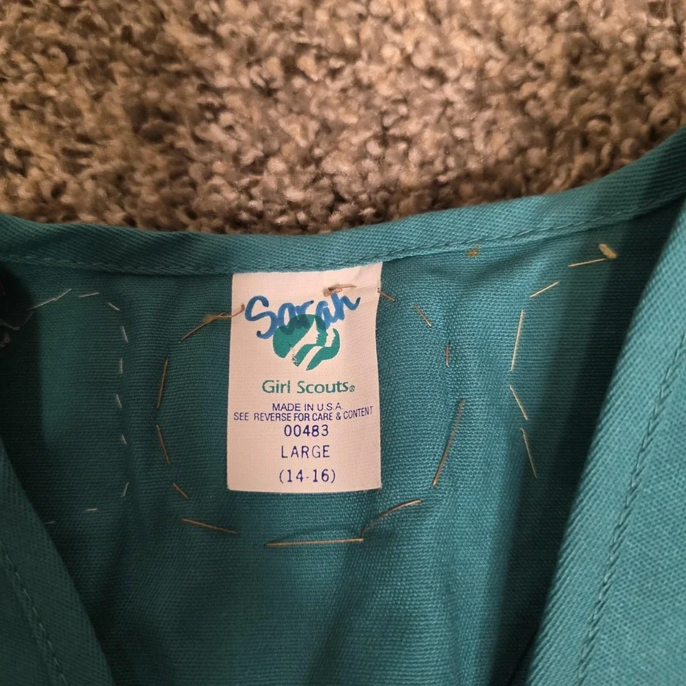 Vintage‎ Girl Scouts Uniform Vest Girls Large Blue Teal Patches 14-16 2000s